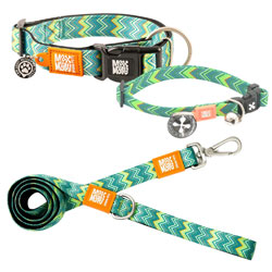 Max & Molly Smart ID Vintage Chevron Green Collar & Leash Collection