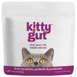 KittyGut Supercharged Gut Support natural probiotic supplement for cats to enhance digestive health and immunity